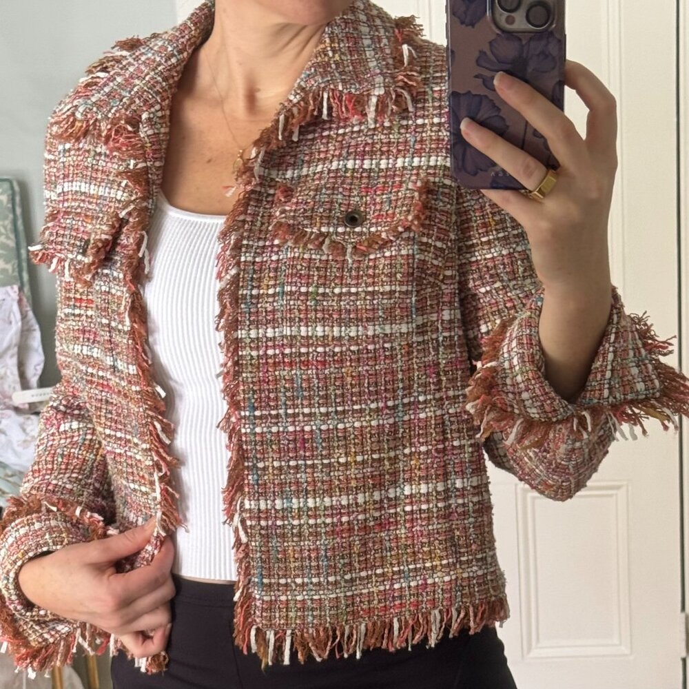 W by Worth Tweed Blazer with Fringe
